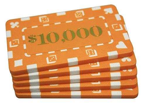 [AUSTRALIA] - MRC 5 Pcs Denominated Rectangular Poker Chips Plaques $10000 Orange 