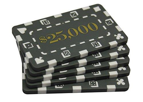 [AUSTRALIA] - MRC 5 Pcs Denominated Rectangular Poker Chips Plaques $25000 Grey 