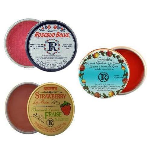 Rosebud Perfume Co. Tin 3 Pack: Smith's Rosebud Salve + Smith's Strawberry Lip Balm + Smith's Rose and Mandarin Lip Balm - BeesActive Australia