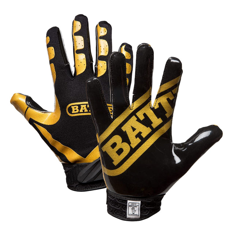 Battle Ultra-Stick Football Gloves  Ultra-Tack Sticky Palm Receivers Gloves  Pro-Style Receiver Gloves for Adults Adult Large Vegas Gold/Blac - BeesActive Australia