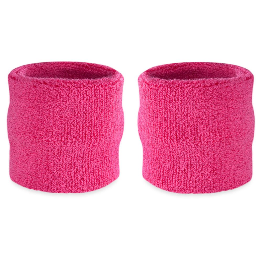 Suddora Wrist Sweatbands Also Available in Neon Colors - Athletic Cotton Terry Cloth Wristband for Sports (Pair) (Neon Pink) - BeesActive Australia