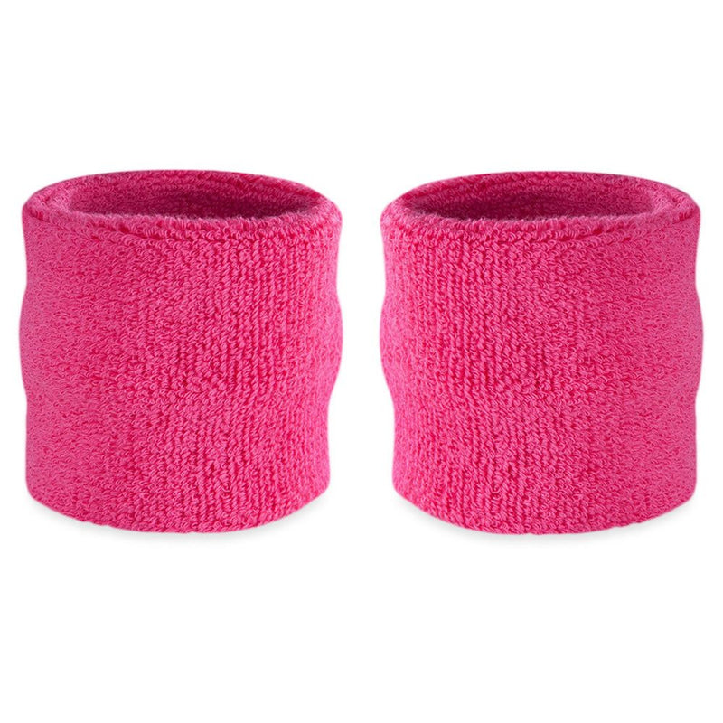 Suddora Wrist Sweatbands Also Available in Neon Colors - Athletic Cotton Terry Cloth Wristband for Sports (Pair) (Neon Pink) - BeesActive Australia