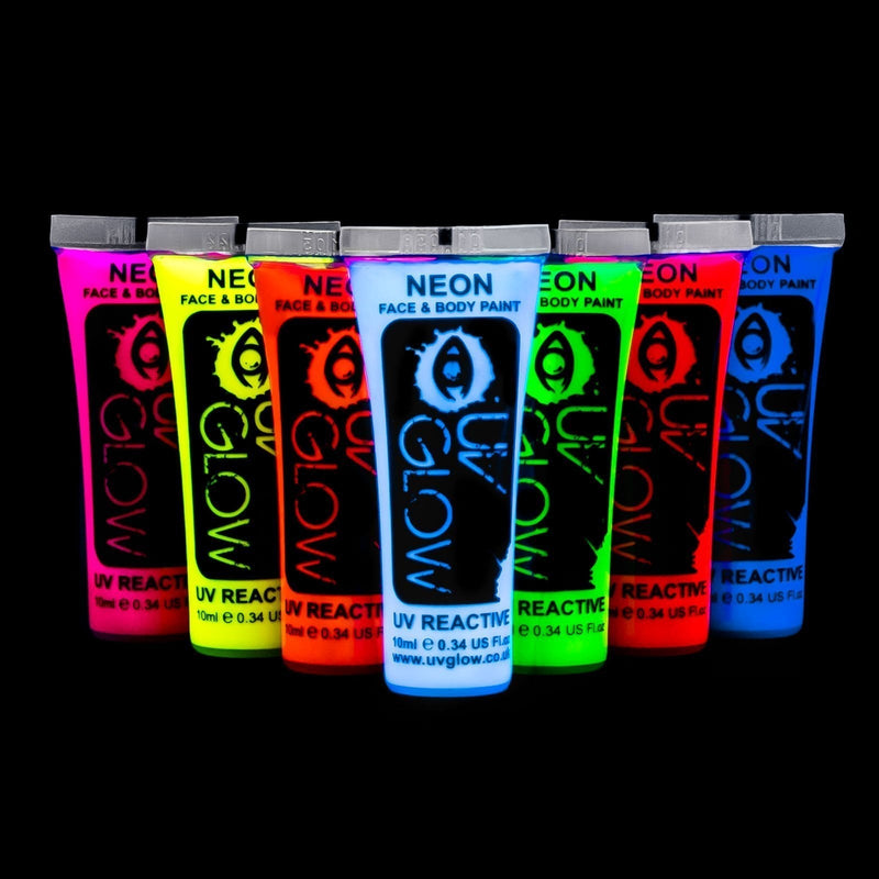 UV Glow Blacklight Face and Body Paint 0.34oz - Set of 7 Tubes - Neon Fluorescent - BeesActive Australia