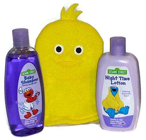 Sesame Street Lavender Baby Shampoo and Night Time Lotion. Plus Yellow Ducky Washing Mitt. (3 Items in All) - BeesActive Australia