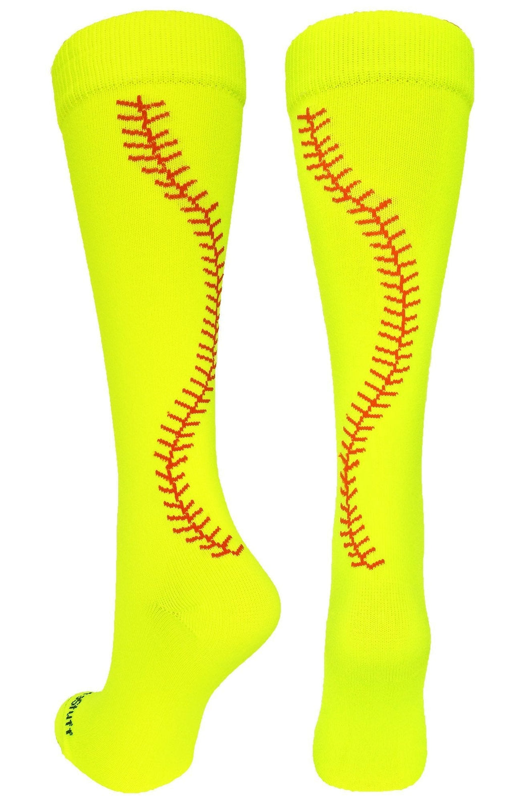 [AUSTRALIA] - MadSportsStuff Softball Socks with Stitches Over The Calf (Multiple Colors) Neon Yellow/Red Medium 