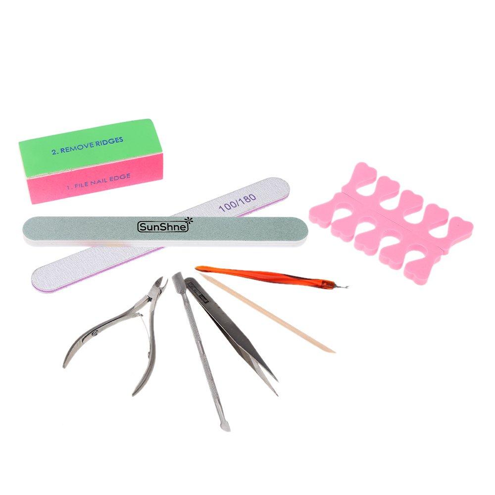 Nail Cuticle Tools Kit Anself Nail Polish Gel Remover Tools Kit Nail Brush Sanding Files Clips Pusher Tweezers Nail Buffer Block - BeesActive Australia