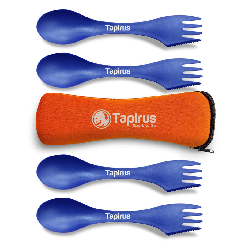 Tapirus 4 Spork to Go Set - Durable and BPA Free Sporks - Spoon, Fork and Knife Combo Utensils Flatware - Mess Kit for Camping, Hunting and Outdoor Activities - Comes in a Carrying Case Blue - BeesActive Australia