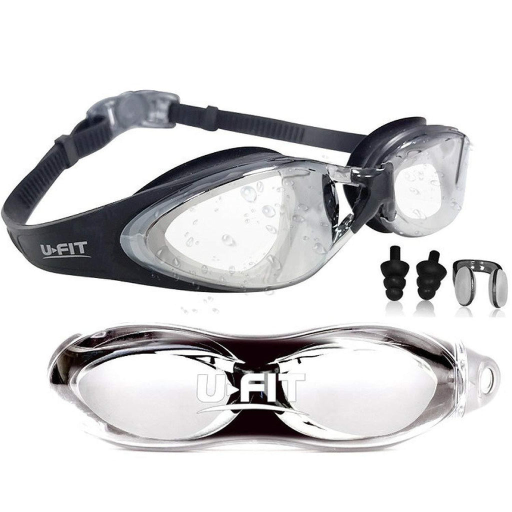 [AUSTRALIA] - Swim Goggles | Swimming Goggles For Men Women Adults - Best Non Leaking Anti-Fog UV Protection Clear Vision - Free Goggle Case Nose and Ear Plugs Black Clear | U-FIT 