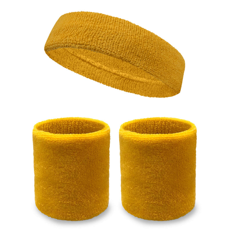 COUVER Premium Sports Cotton Solid/Plain Sweat Band Set for Unisex Golden Yellow - BeesActive Australia