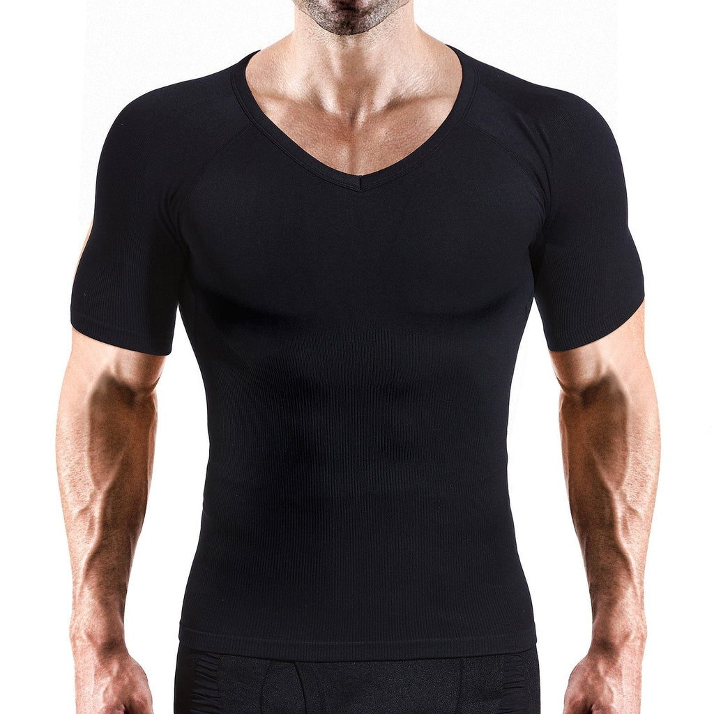 HÖTER Mens Slim and Tight Super Soft Compression & Slimming Shaper V-Neck Compression Shirt A1-black(advanced) Large - BeesActive Australia