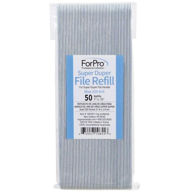 ForPro Professional Collection Super Duper File System Refills, Blue, 220 Grit, Manicure Nail File Refills, 7” L x .75” W, 50-Count (B00VBFDQYA) - BeesActive Australia