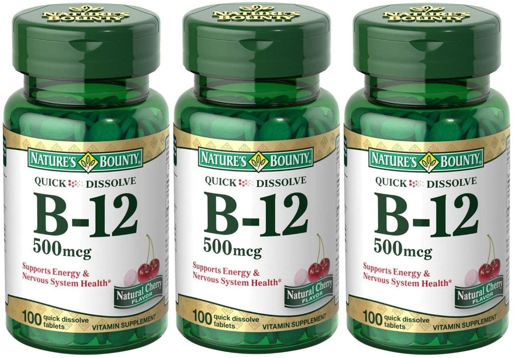 Nature's Bounty B-12 Quick Dissolve Tablets 500 Mcg, 300 Tablets (3 X 100 Count Bottles) - BeesActive Australia