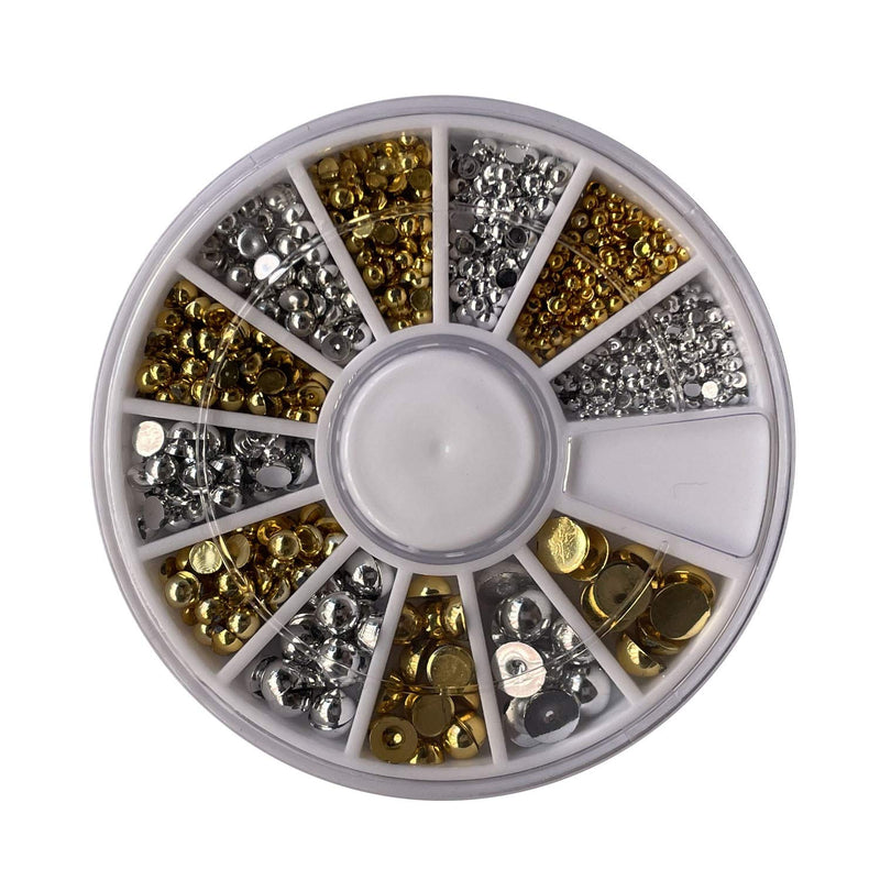 enForten 500pcs Mixed Sizes Silver& Gold Punk Half Round Acrylic Rhinestones Flatback Faux Imitation Pearls Beads Nail Art Decoration W/wheel - BeesActive Australia