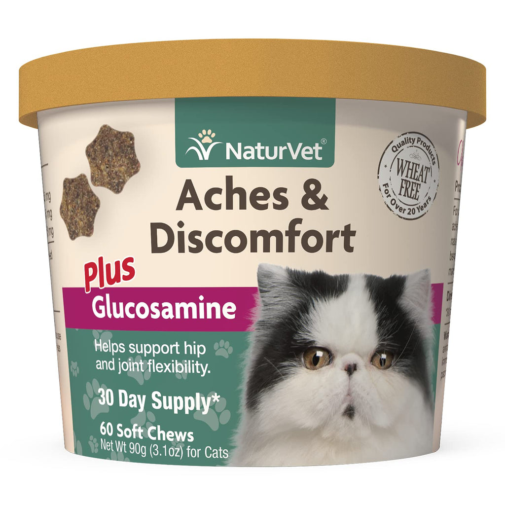 NaturVet Aches and Discomfort Plus Glucosamine for Cats, 60 ct Soft Chews, Made in the USA - BeesActive Australia