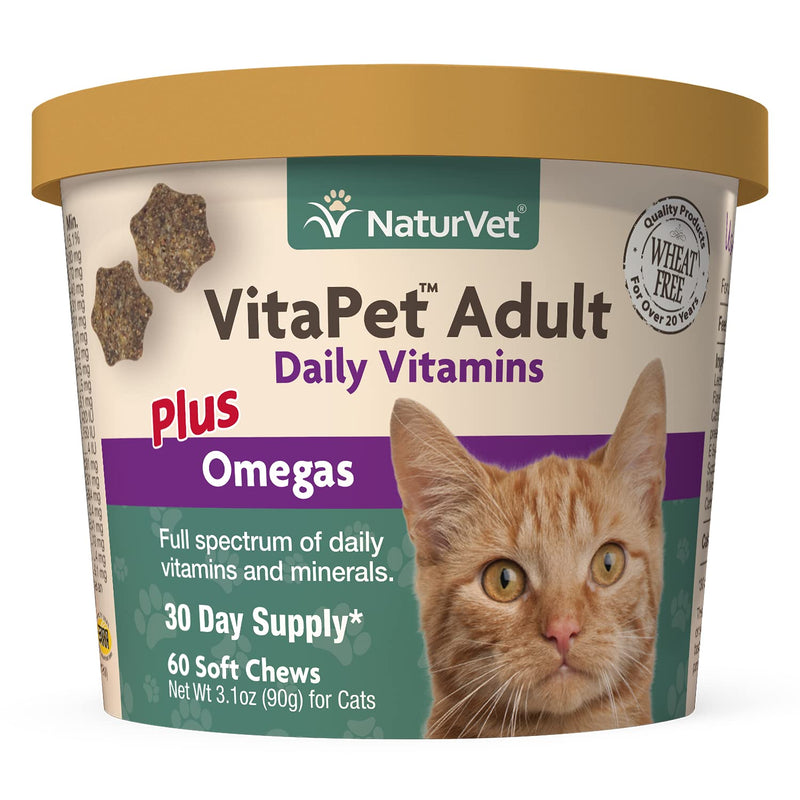 NaturVet VitaPet Adult Daily Vitamins Plus Omegas for Cats, 60 ct Soft Chews, Made in the USA - BeesActive Australia