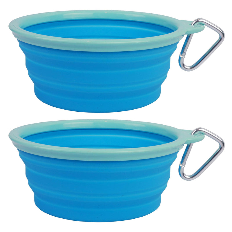 Prima Pet Collapsible Silicone Water Travel Bowl with Clip for Dog and Cat, Portable and Durable Pop-up Feeder for Convenient On-The-go Feeding – Size: Large (5 Cups) Aqua – 2 Pack LARGE (5 CUPS) - 2 PACK - BeesActive Australia