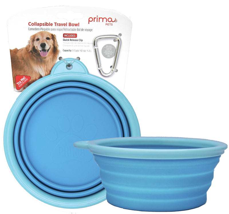 Prima Pet Expandable / Collapsible Silicone Food & Water Travel Bowl with Clip for Medium & Large Dog, Portable and Durable Pop-up Feeder for Convenient On-the-go Feeding, Size: 5 Cups (7 Inch Diameter Bowl) (LARGE (5 CUPS), AQUA) LARGE (5 CUPS) - BeesActive Australia