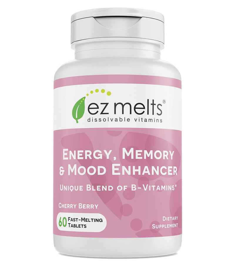 EZ Melts Energy Memory & Mood Enhancer, Methylated B-Complex, Sublingual Vitamins, Vegan, Zero Sugar, Natural Cherry Flavor, 60 Fast Dissolve Tablets - BeesActive Australia