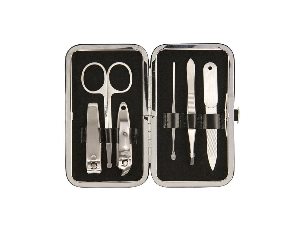 Brownlow Gifts Faux Leather Manicure Set, Black Black, Silver - BeesActive Australia
