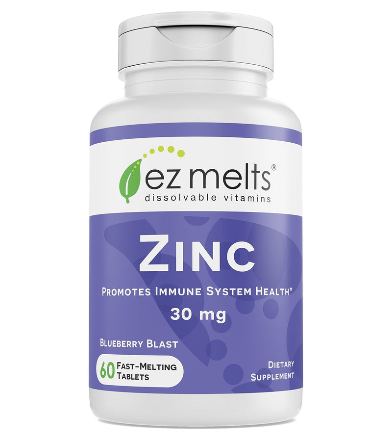 EZ Melts Zinc for Immune Support, 30 mg, Sublingual Vitamins, Vegan, Zero Sugar, Natural Blueberry Flavor, 60 Fast Dissolve Tablets - BeesActive Australia
