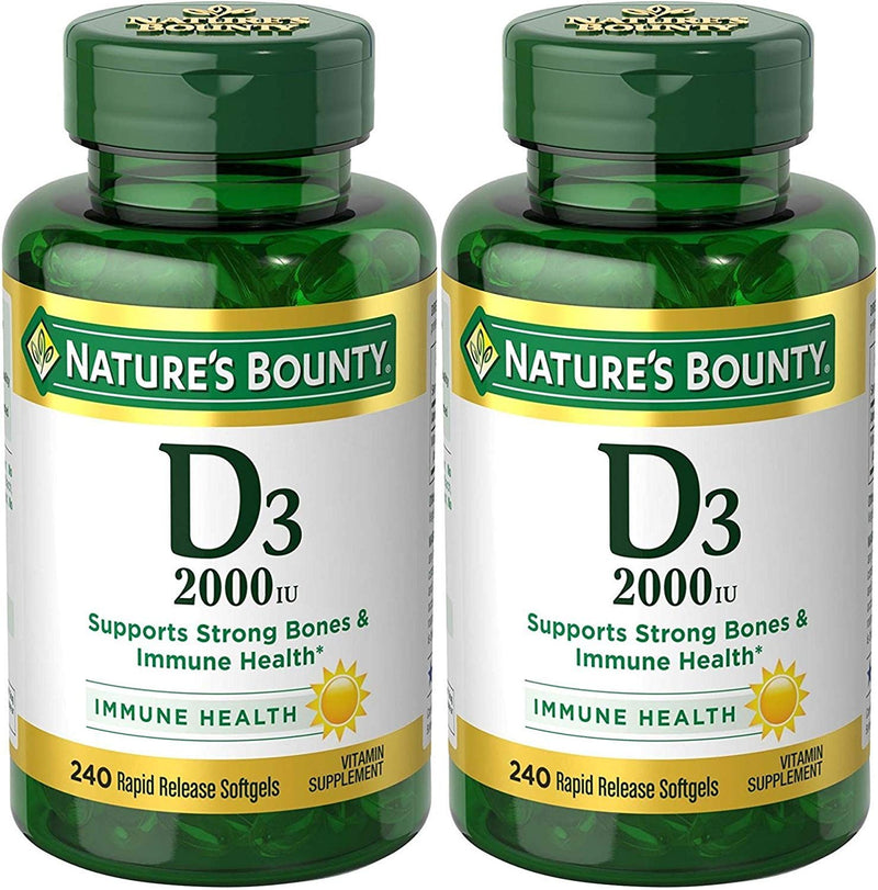 Nature's Bounty Vitamin D-3, 2000 Iu, 480 Softgels (2 X 240 Count Bottles) (Packing may vary) 240 Count (Pack of 2) - BeesActive Australia