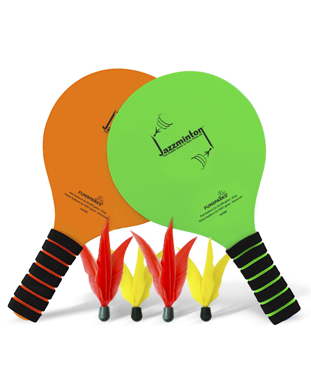 Funsparks Paddle Ball Jazzminton Game - All-Season Indoor/Outdoor Racquet Game for Active Play Fluorescent Orange and Green Paddles - BeesActive Australia