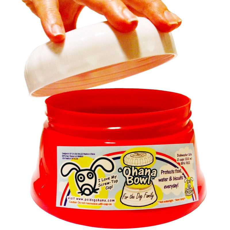 Travel Dog Bowl with a Screw Top Lid - 'Ohana Bowl - Holds 2 Cups of Food Red - BeesActive Australia