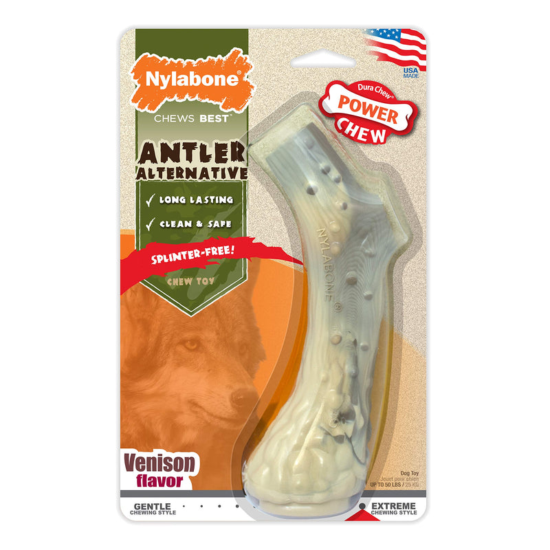 Nylabone Power Chew Alternative Dog Chew Toys for Medium/Large/X-Large Dogs Antler Venison Large/Giant (1 Count) - BeesActive Australia