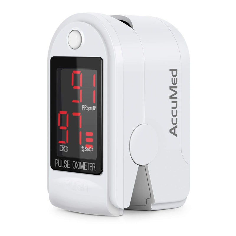 AccuMed® CMS-50DL Fingertip Pulse Oximeter Finger Pulse Blood Oxygen SpO2 Monitor w/Carrying case, Landyard Silicon Case & Battery (White) - BeesActive Australia