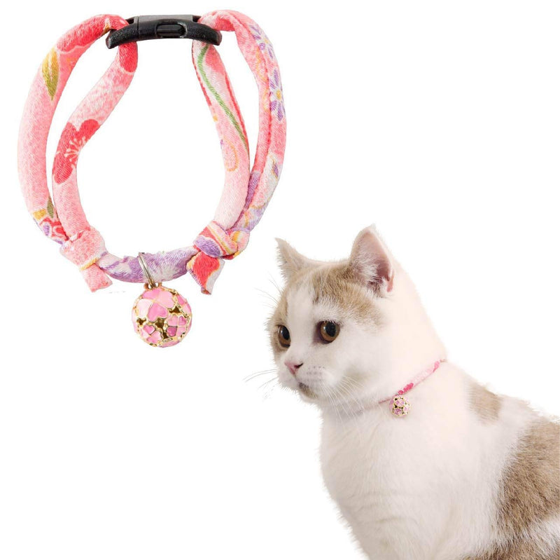 Necoichi Chirimen Cat Collar with Clover Bell, Handcrafted in Japan, 1 Size fits All Pastel Pink - BeesActive Australia