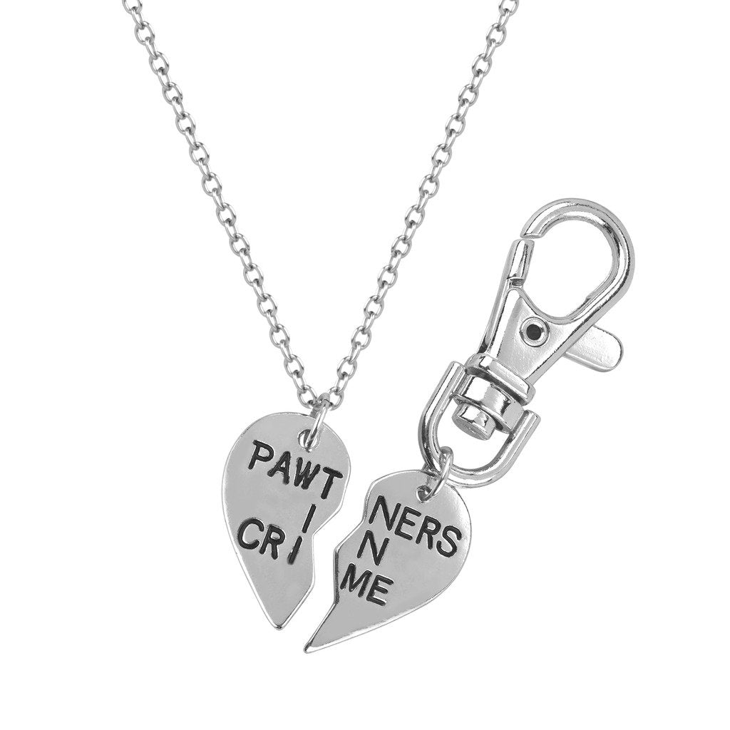 Lux Accessories PAWtners in Crime Partners Best Friends BFF Pendant Necklace Matching Dog Tag Collar Keychain - BeesActive Australia