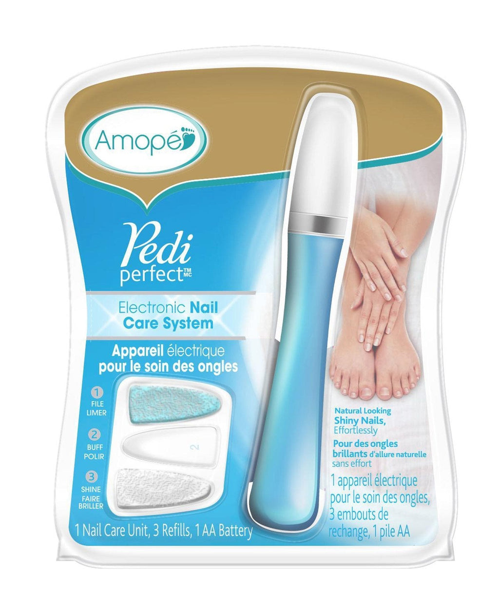 Amopé Pedi Perfect Electronic Nail File with Nail Oil Sample 1 ea Blue Plain - BeesActive Australia