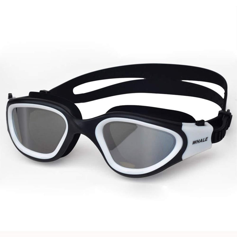 [AUSTRALIA] - Whale Swim Goggle with Anti-Fog and UV Protection Lenses for Man and Woman Black/white with mirror lens mirror silver Polarized lens 