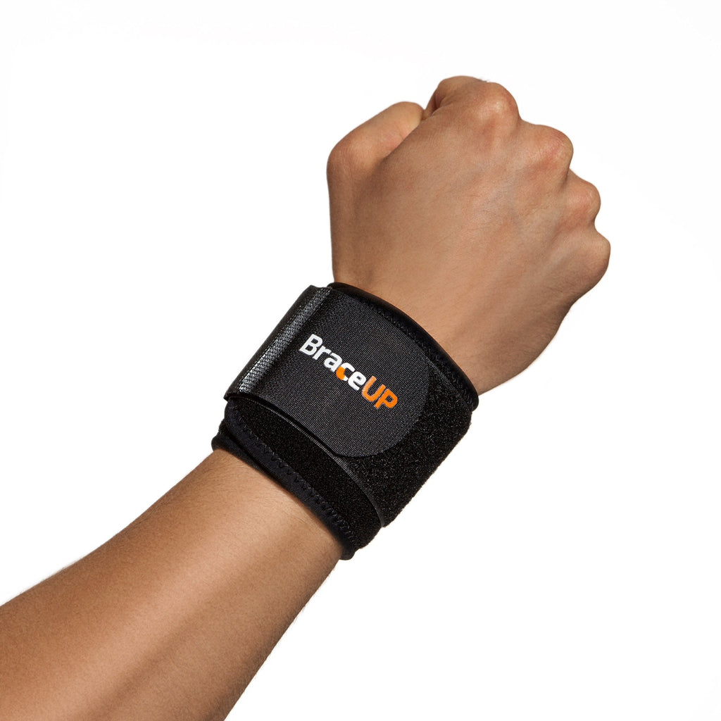 Wrist Compression Strap and Wrist Wrap by BraceUP - Wrist Band, Brace for Tendonitis, Tennis, Gym, Workout, One Size Adjustable (Black), 1 PC Black - BeesActive Australia