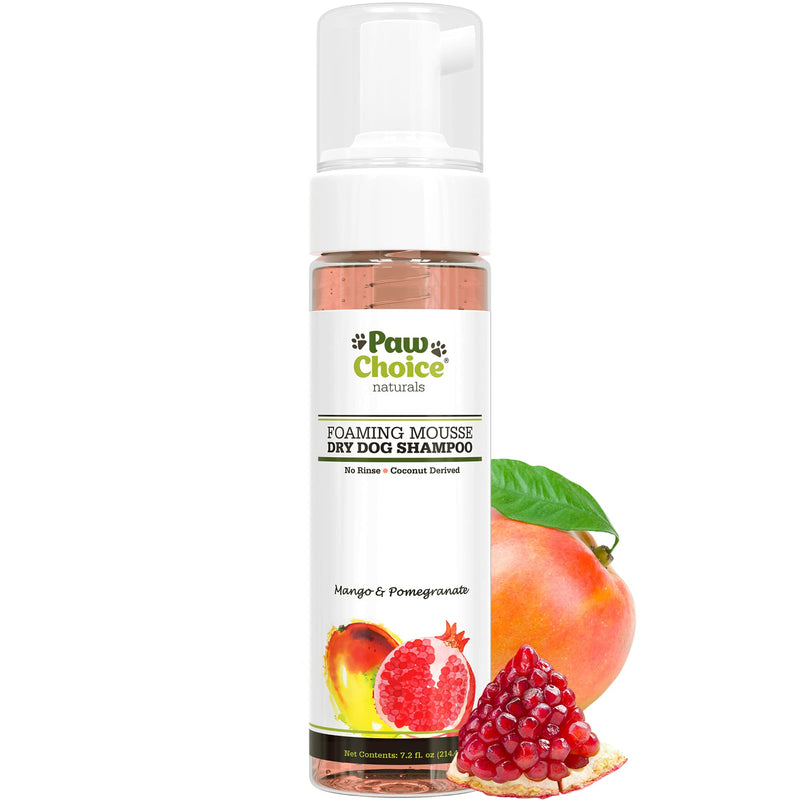 Paw Choice Dry Dog Shampoo - Waterless Dog Shampoo, No Rinse Foam Mousse for Removing Odor and Bathless Cleaning of Coat - Natural Dry Shampoo for Dogs - Made in USA Mango & Pomegranate - BeesActive Australia
