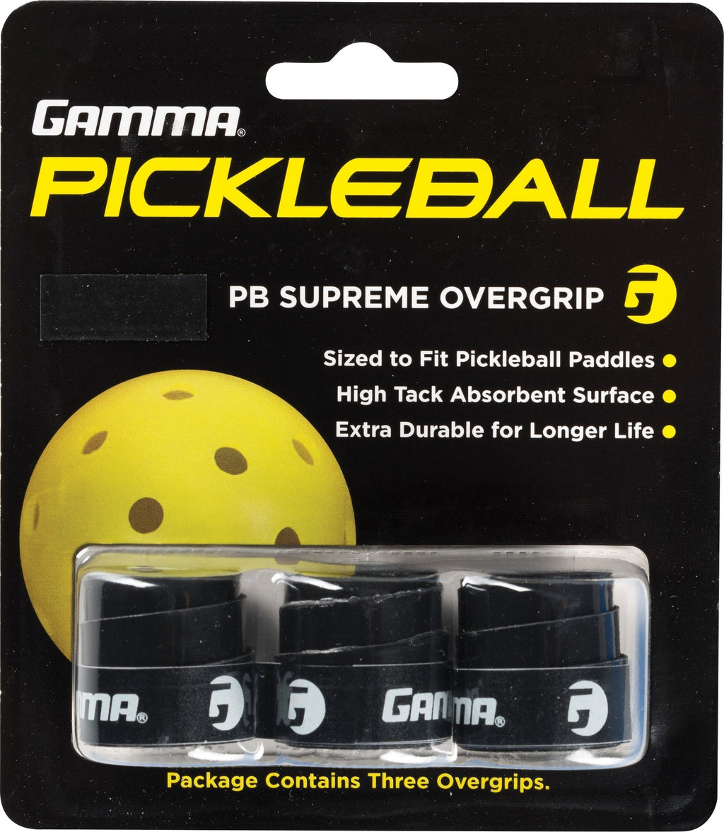 Gamma Sports Pickleball Supreme Overgrip, Easy to Apply Grip Tape for Pickle Ball Paddles, Badminton, Squash - Replacement Tacky Over Wrap Bands Black - BeesActive Australia
