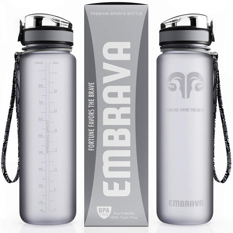Embrava Best Sports Water Bottle - 32oz Large - Fast Flow, Flip Top Leak Proof Lid w/ One Click Open - Non-Toxic BPA Free & Eco-Friendly Tritan Co-Polyester Plastic Gray - BeesActive Australia