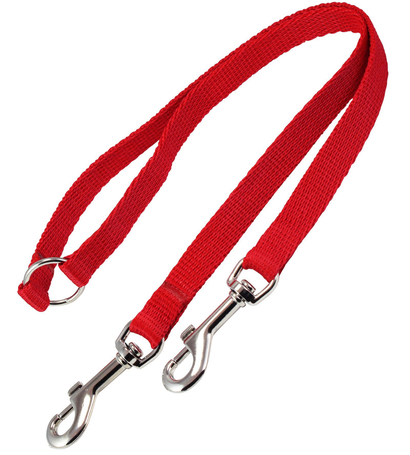 15" Nylon 2-Way Double Dog Leash - Two Dog Coupler Red 3 Sizes Small: 5/16" Wide - BeesActive Australia