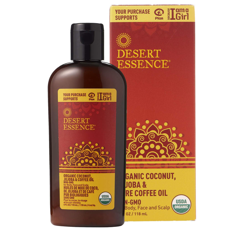 Desert Essence Organic Coconut, Jojoba, and Pure Coffee Oil - 4 Fl Oz - For Body, Face and Scalp - No Oily Residue - Invigorates & Moisturizes Skin - Strengthens Scalp - Refreshing 4 Fl Oz (Pack of 1) - BeesActive Australia