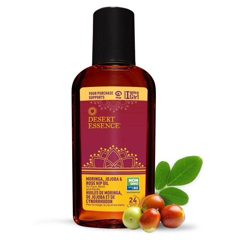 Desert Essence Moringa, Jojoba and Rosehip Oil - 2 Fl Oz - Enhances Skin Texture & Glow - Skin Restoration - May Help Stretch Marks - For Face, Neck, Hands - Vitamins A, B, C, E with Antioxidants - BeesActive Australia