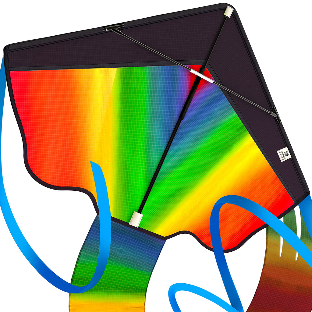 Large Rainbow Diamond Kite for Kids Easy to Fly, Classic Beginners Kids Kite for Family Outdoor Games and Activities, Extremely Easy to Assemble and Soars High in Low Wind Speed - Delta Giant Beach Kites for Adults Boys and Girls - BeesActive Australia