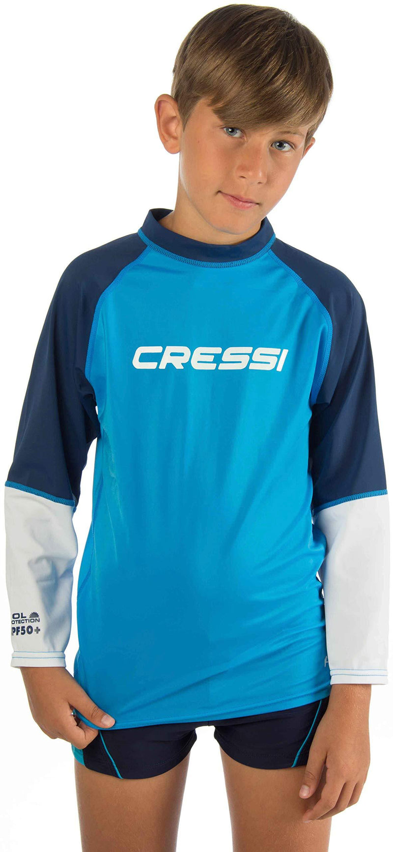 [AUSTRALIA] - Cressi YOUNG LONG SLEEVE RASH GUARD, Boys Girls Rash Guard for Swimming, Surfing, Diving - Cressi: Quality Since 1946 M (10/12 years) Blue 