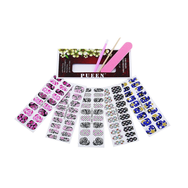 PUEEN 3D Jeweled Nail Wraps Collection BLING IT UP - 5 Pack (18 Strips Each) Nail Wraps/Nail Strips/Nail Foils/Nail Stickers/Nail Decals/Nail Patches in New High Fashion Designs-BH000526 - BeesActive Australia