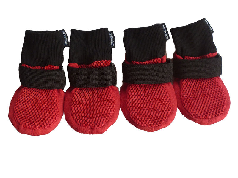 LONSUNEER Paw Protector Dog Boots Set of 4 Breathable Soft Sole Nonslip in 5 Sizes Medium - Inner Sole Width 2.56 Inch Red - BeesActive Australia