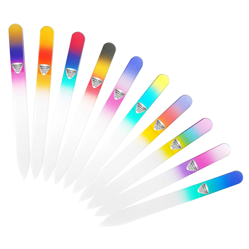 Glass Files for Nails, Fingernail File, Manicure Nail Care, Gentle Comfortable Filing, Leaves Nails Smooth - Bona Fide Beauty 10-Piece Premium Czech Glass Nail Files - BeesActive Australia