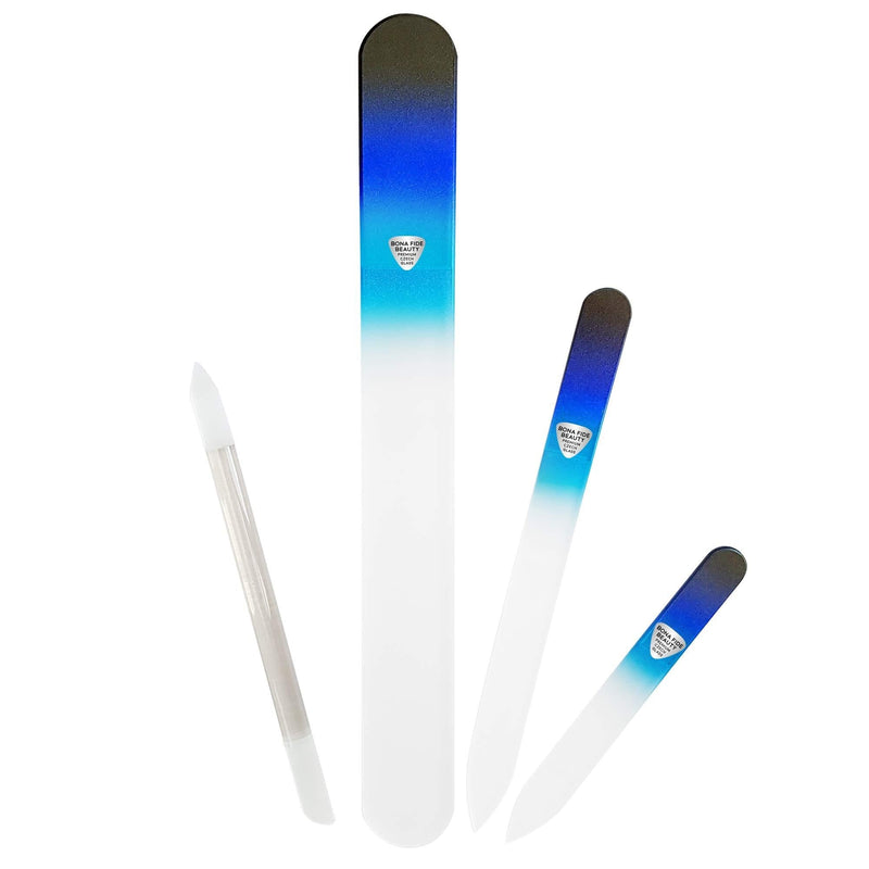 Manicure Pedicure Glass Nail File Set, Toenail & Fingernail Files, Cuticle Trimmer for Gentle Nail Care - Bona Fide Beauty Genuine Czech Glass Blue/ Aqua - BeesActive Australia