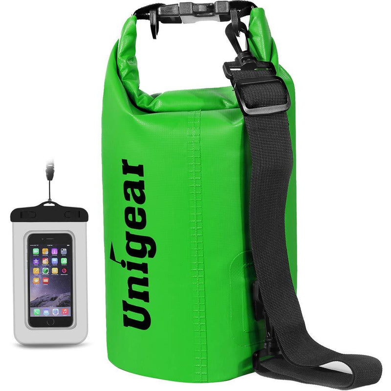 [AUSTRALIA] - Unigear Dry Bag Waterproof, Floating and Lightweight Bags for Kayaking, Boating, Fishing, Swimming and Camping with Waterproof Phone Case Green 5L 