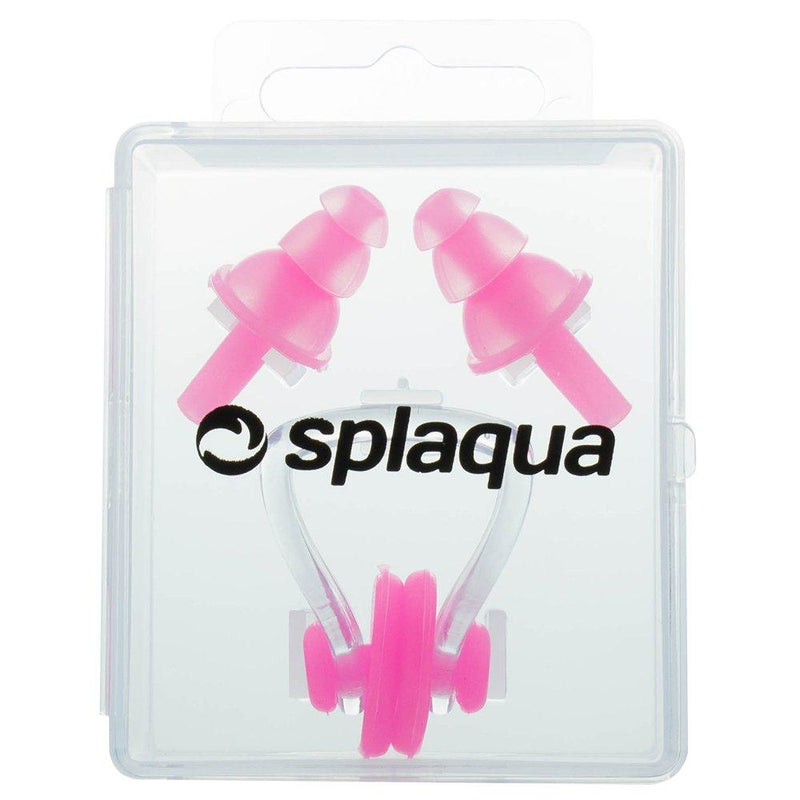 [AUSTRALIA] - Splaqua Swimming Ear Plugs & Nose Clip, Medical Grade Soft Silicone for Swimming, Diving, Surfing, Universal Fit, By Pink 