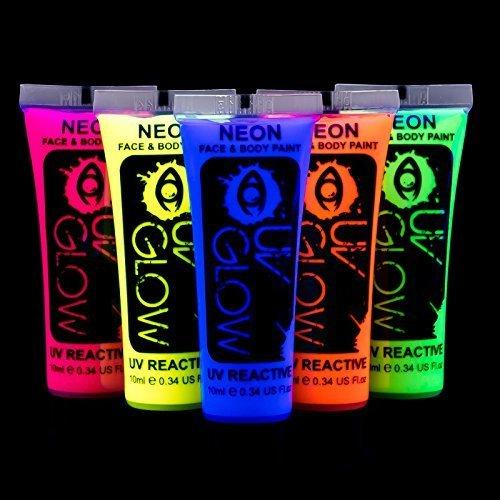 UV Glow Blacklight Neon Face and Body Paint - 0.34oz Set of 5 tubes - Fluorescent - BeesActive Australia