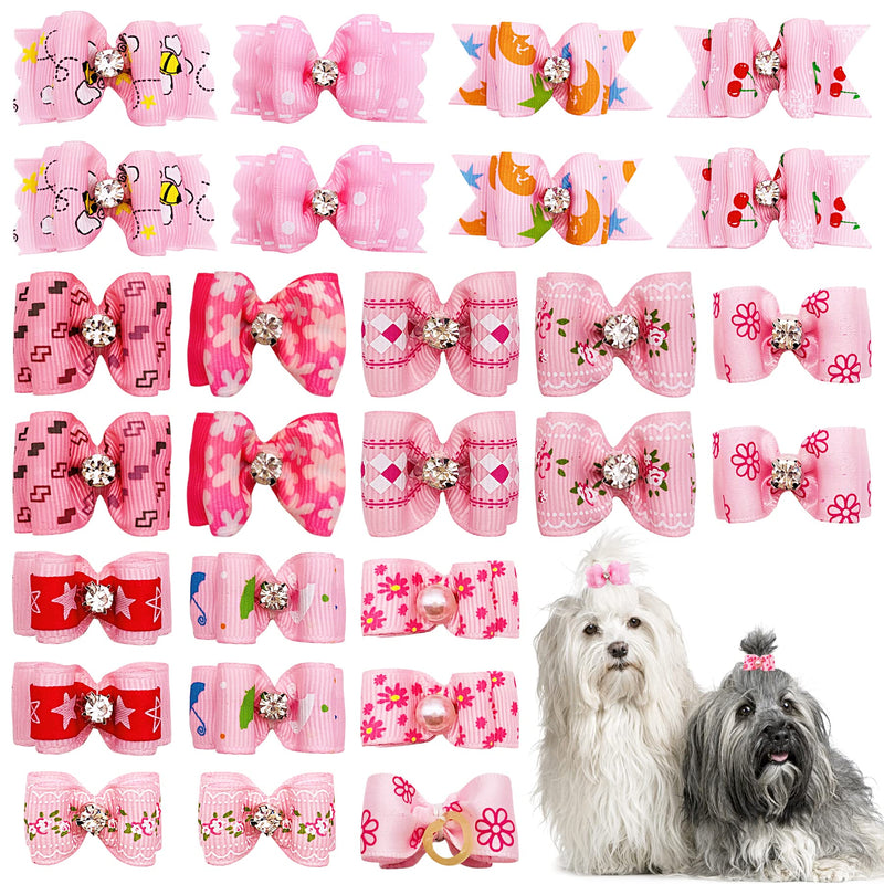PET SHOW 20pcs Small Dog Hair Bows with Rubber Bands Puppies Doggies Cats Topknot Bowknot Matching Hair Grooming Accessories for Boy Girl Pomeranian Yorkie Poodle Maltese Shih Tzu Groomer Pink - BeesActive Australia